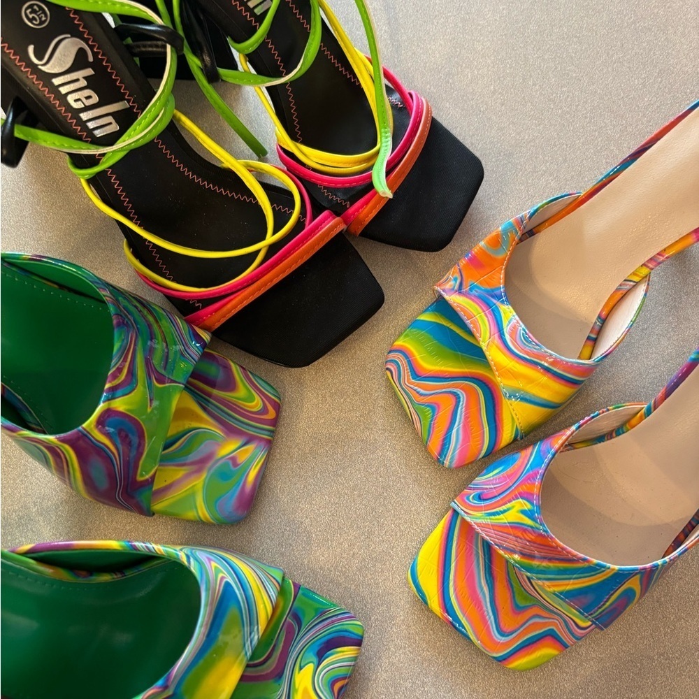 Lot of 3 Retro 70s Neon Funky Heel Shoes